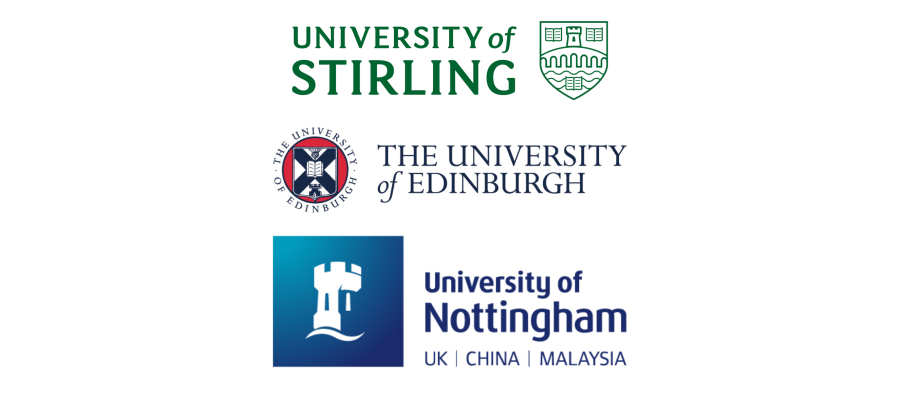 3 logos for the University of Stirling, the University of Edinburgh and the University of Nottingham.