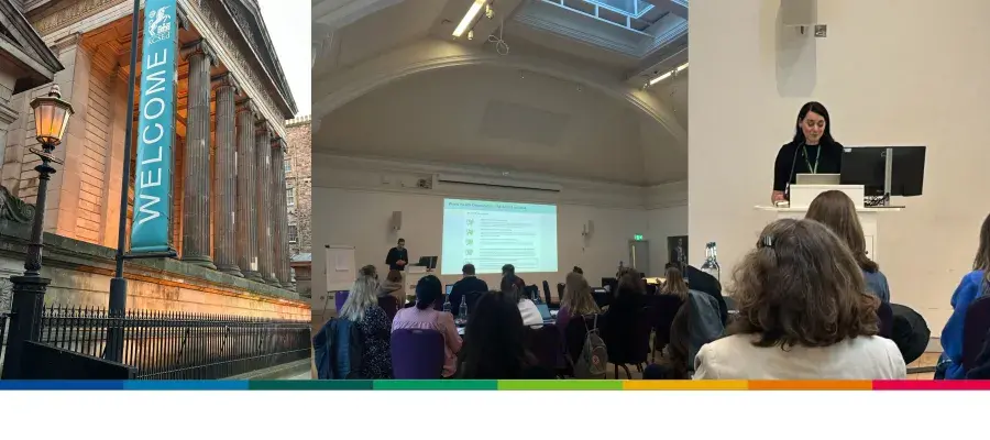 A collage of images taken at the Knowledge exchange workshop with the University of Stirling, SPECTRUM and NIHR logos below