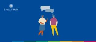 Illustration of two people talking with speech bubbles