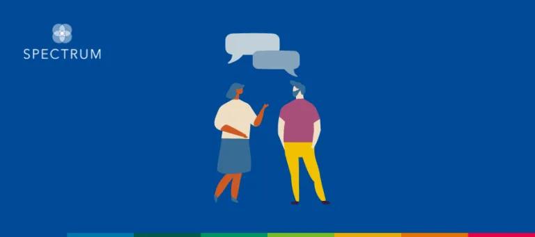 Illustration of two people talking with speech bubbles