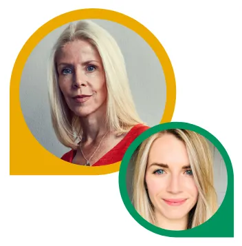 Linda Bauld and Lauren Carters-White pictured in yellow and green speech bubbles