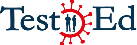TestEd logo with silhouettes of people inside virus outline 