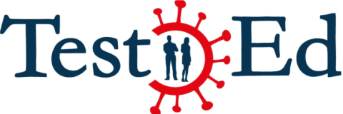 TestED logo TestEd logo with silhouettes of people inside virus outline